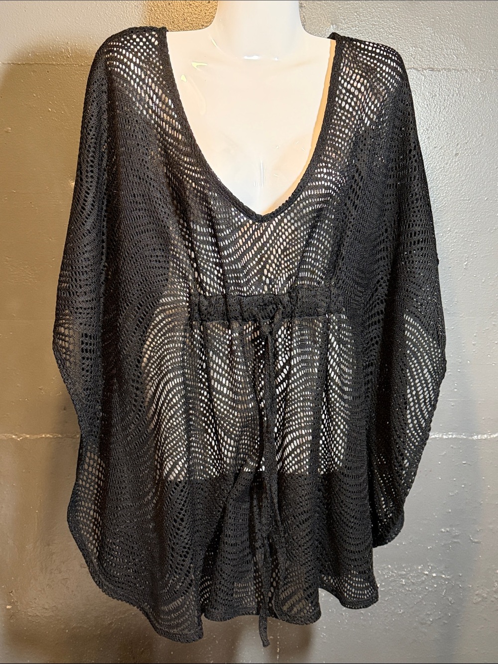 Catalina Black Open-Knit Swim Coverup with Drawstring